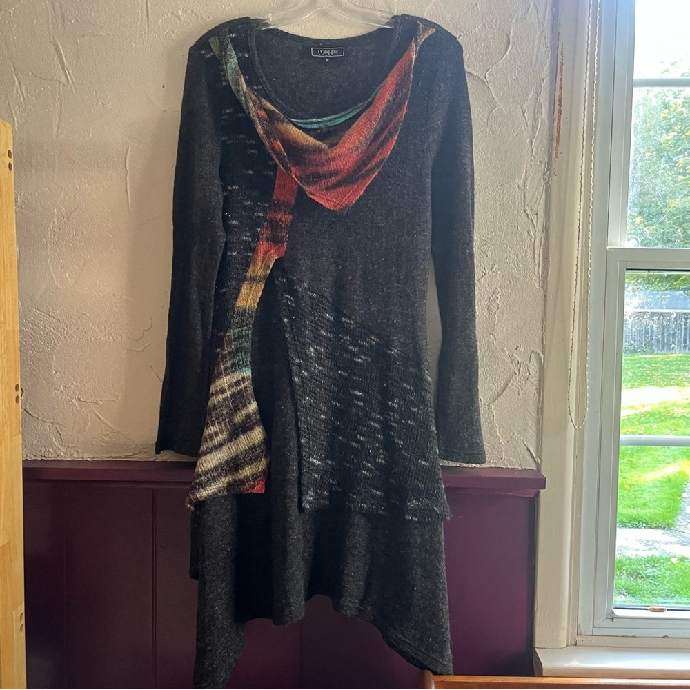 Minkas Dress or Tunic in Black with Multicolor Accents